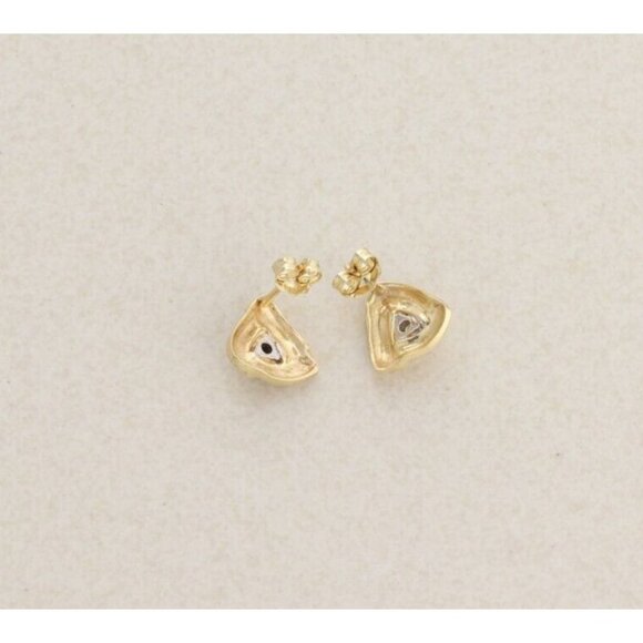 14k Yellow Gold Diamond Triangle Design Earrings Stud Post - Picture 5 of 8